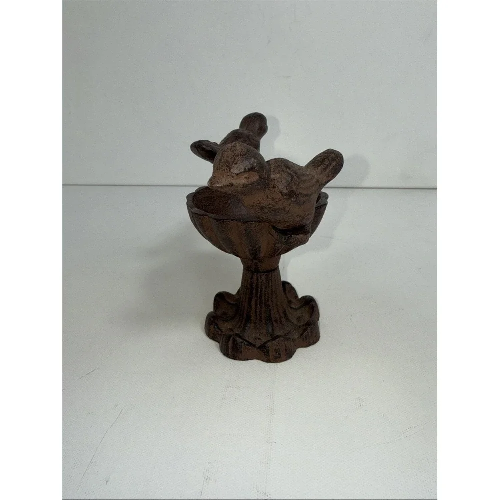 Cast Iron Bird Bath Feeder Trinket Dish Ring Holder Statue Figurine Vintage 4